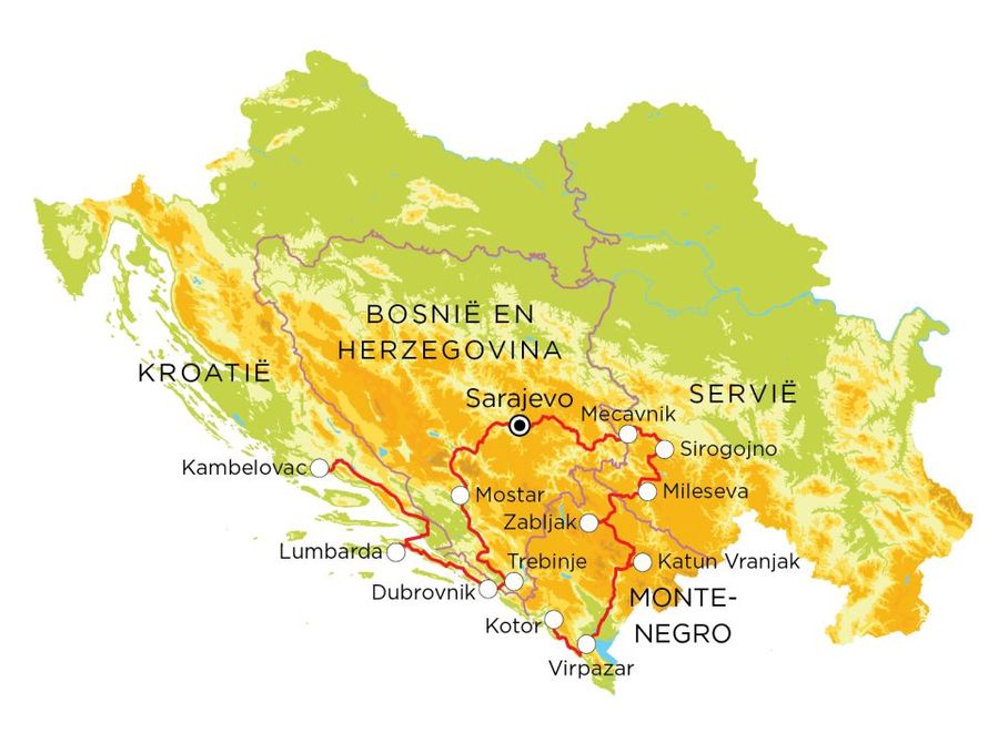 Routekaart Servië, Bosnië en Herzegovina, Kroatië & Montenegro, 20 dagen