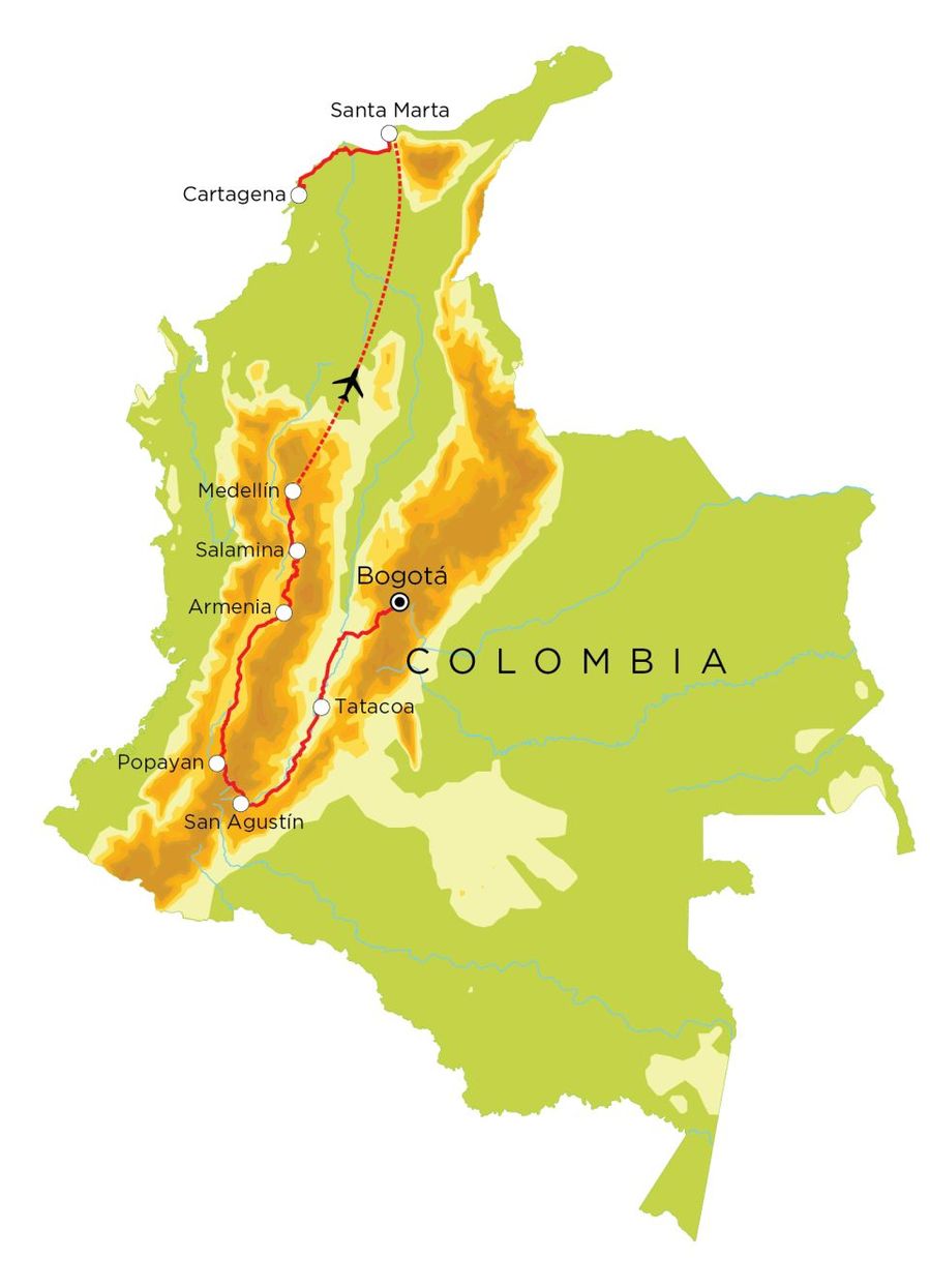 Routekaart Colombia, 21 dagen